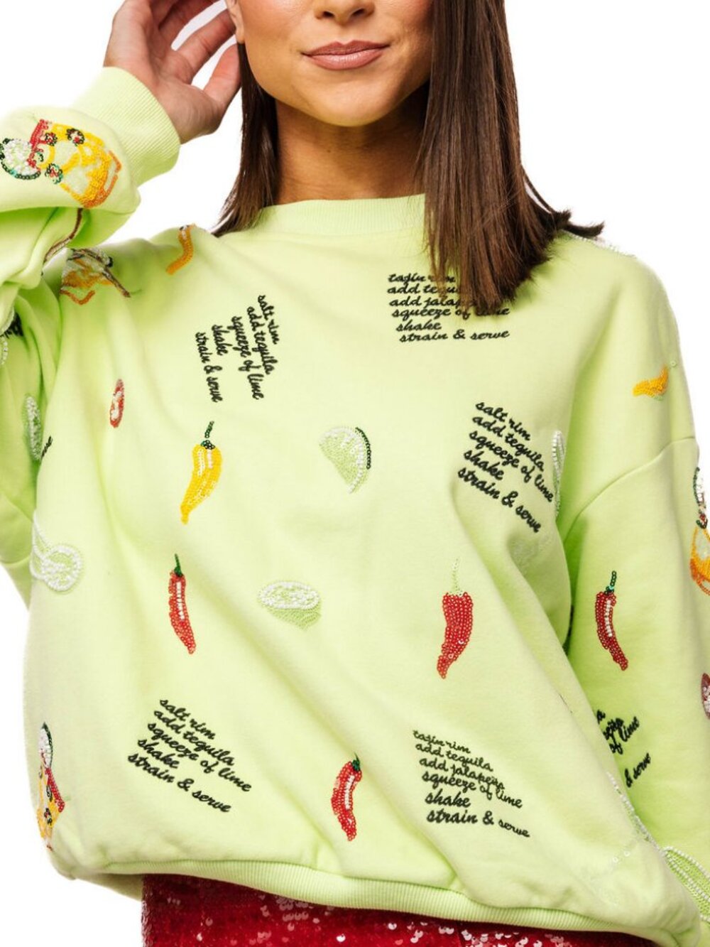 NWT Queen of Sparkles Lime Green Spicy Margarita Recipe Icon Sweatshirt - Picture 2 of 6
